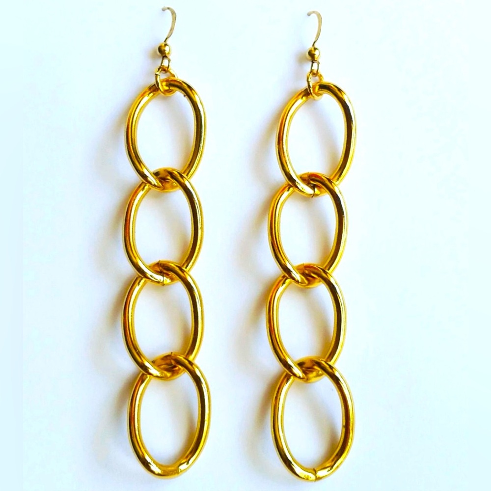 Handmade Gold Chain Loop Earrings, Long Earrings